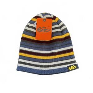 Nike Boys Winter Hat 6.0 Ink Swoosh Beanie in a multi-color striped knit pattern